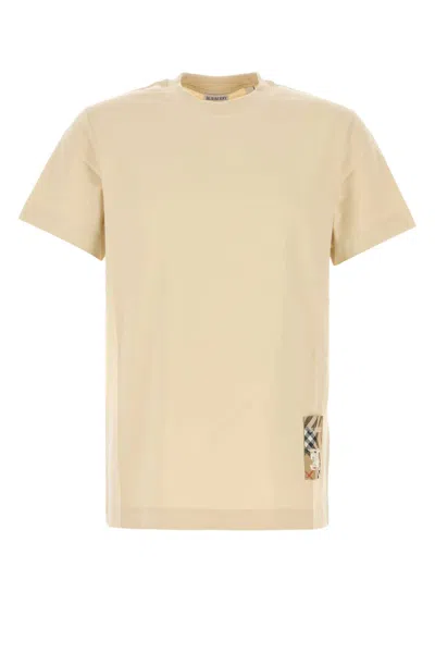 Burberry Check Label Cotton T-shirt In Beige O Tan