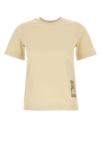 Burberry Cotton T-shirt With Check Applique In Brown