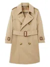 Burberry Pleat Detail Hooded Trench Coat In Beige