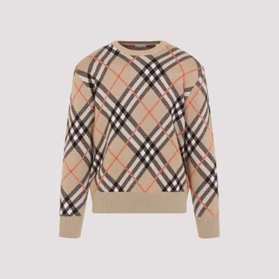 Burberry Check Crewneck Sweater In Beige