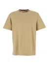 Burberry Men Beige Crewneck T-shirt With Check Motif On The Collar In Cotton Man