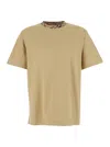 Burberry Men Beige Crewneck T-shirt With Check Motif On The Collar In Cotton Man In Brown