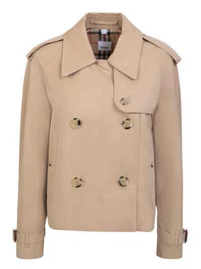 Burberry Double-breasted Cotton Trench Coat In Beige