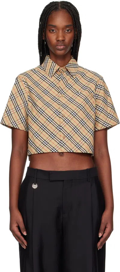 Burberry Short Sleeves Collared Neck Checked Pattern Top In Multicolor