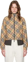Burberry Check Pattern Hooded Jacket With Zip Pockets In Sand Ip Check