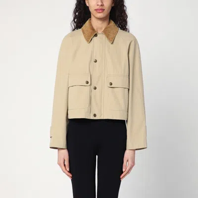 Burberry Beige Cropped Cotton Jacket Women In Nude