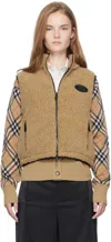 Burberry Teddy Fabric High Collar Vest With Side Pockets In Brown