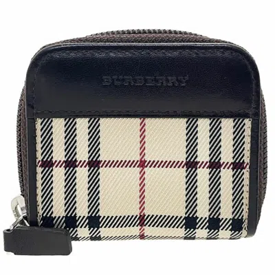 Pre-owned Burberry Beige Dark Brown Nylon Leather Coin Purse/coin Case () In Multi