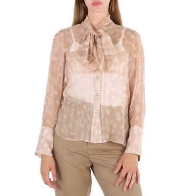 Pre-owned Burberry Beige Deer Print Pussybow Blouse