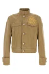 Burberry Denim Jacket With Embroidered Patch And Epaulettes In Green