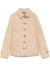 Burberry Beige Single-breasted Down Jacket With Quilted Texture In Stretch Fabric Woman In Neutral