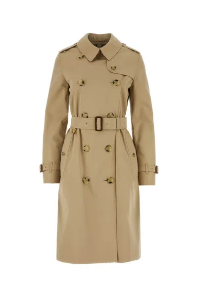 BURBERRY WOMEN BEIGE DOUBLE-BREASTED COTTON TRENCH COAT, XXS LUXURY TRENCH COATS FOR WOMEN DARVEYS