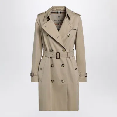Burberry Beige Double-breasted Kensington Cotton Trench Coat Women In Brown