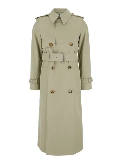 Burberry Beige Double-breasted Trench Coat With Belt In Cotton Blend Woman