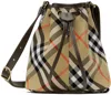 Burberry Medium Bucket Bag With Check Pattern In Sand