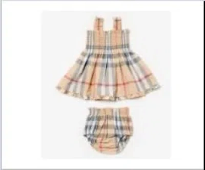 Burberry Beige Dress For Baby Girl With Vintage Check