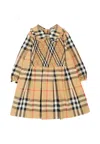 Burberry Beige Dress For Baby Girl With Vintage Check In Brown