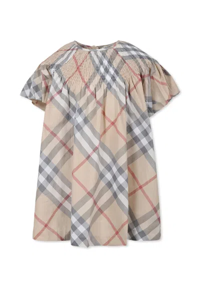 Burberry Kids' Beige Dress For Girl With Vintage Check