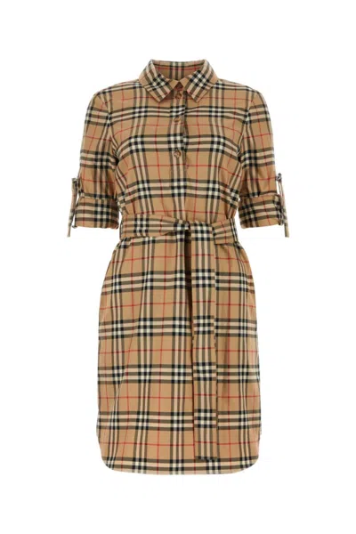 BURBERRY BEIGE EMBROIDERED COTTON SHIRT DRESS