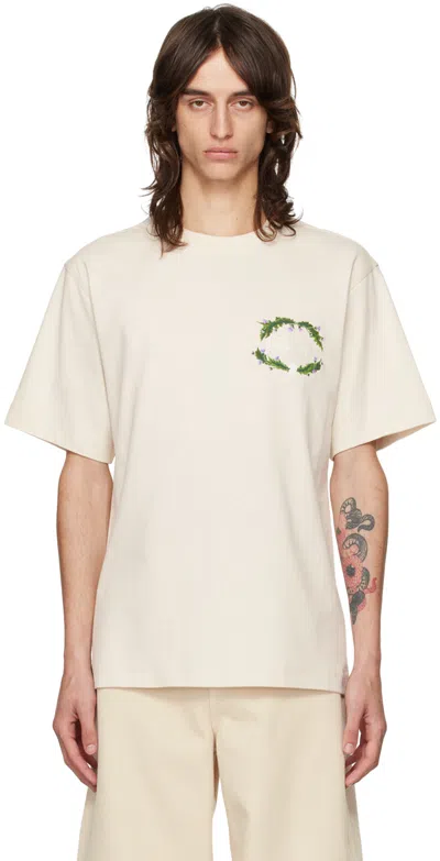 Burberry Graphic Logo Embroidered T-shirt With Round Neck In Nude & Neutrals