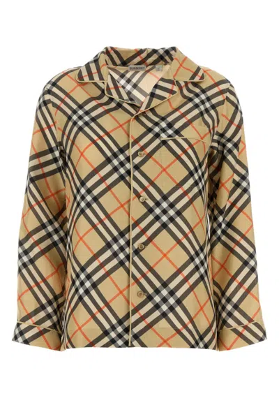 BURBERRY BEIGE EMBROIDERED SILK SHIRT