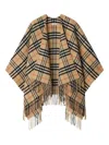 Burberry Beige Embroidered Wool Blend Cape In Brown