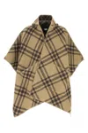 Burberry Check Pattern Hooded Cape In Beige
