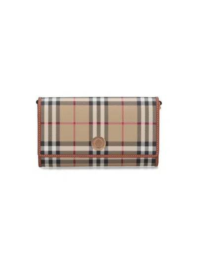 Burberry Beige Fabric Wallet With Multicolor Check Pattern In Neutral
