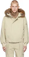 Burberry Beige Faux-fur Trim Cotton Bomber Jacket In Plaster