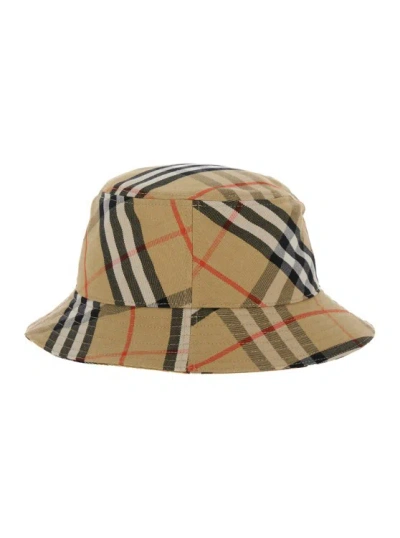 Burberry Beige Fisherman Hat With Check Motif  In Cotton In Neutrals
