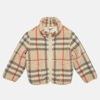 Pre-owned Burberry Beige Fleece Wool Little Girl's Brian Check Jacket 6 Yrs In Sand