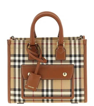 Burberry Beige Freya Mini Tote In Brown