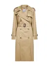 Burberry Women Beige Gabardine Castleford Long Trench Coat In Sand