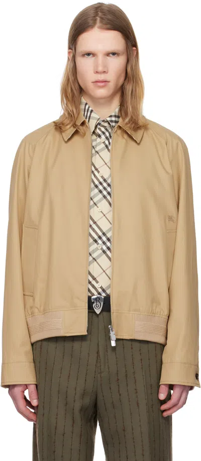 Burberry Beige Gabardine Chester Harrington Jacket In Flax