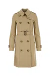 Burberry Women Beige Gabardine Heritage Chelsea Trench Coat In Green