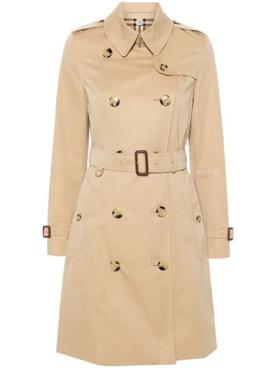 Burberry Beige Gabardine Heritage Chelsea Trench Coat In Brown