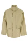 Burberry Gabardine Jacket With High Collar And Pockets In Beige