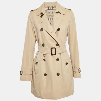 Pre-owned Burberry Beige Gabardine The Kensington Trench Coat S