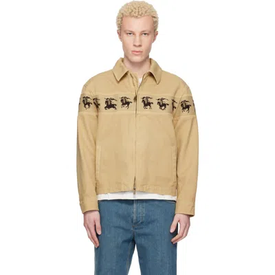 Burberry Beige Galloping Knight Cotton Canvas Jacket In Brown
