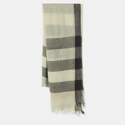 Pre-owned Burberry Beige Giant Check Wool And Silk Scarf