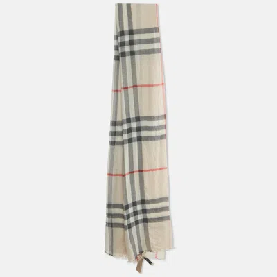 Pre-owned Burberry Beige Giant Check Wool And Silk Scarf In Sand