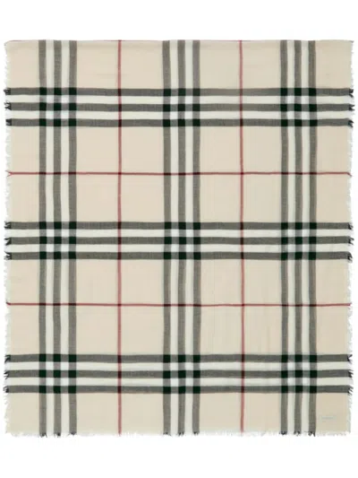 Burberry Beige Giant Check Wool Scarf In Multicolor