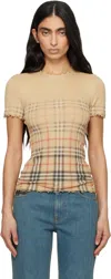 Burberry Womens Sand Ip Check Gradient-check Stretch-cotton Top In Nude