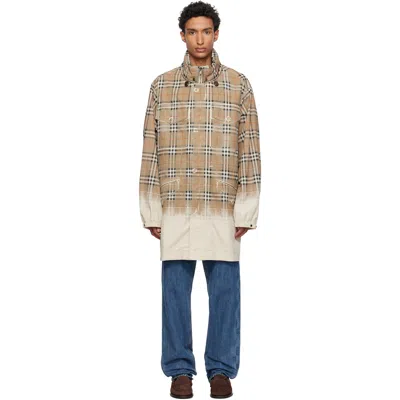 Burberry Beige Gradient Check Tropical Gabardine Parka In Multi