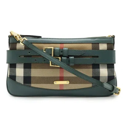 Pre-owned Burberry Beige Green Canvas Leather Clutch Bag Pochette Shoulder Bag ()