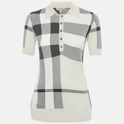 Pre-owned Burberry Beige /grey Checkered Cotton Knit Polo T-shirt S In Sand