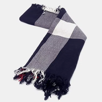 Pre-owned Burberry Beige Grey Navy Blue Cotton Blend Shawl And Scarf In Sand