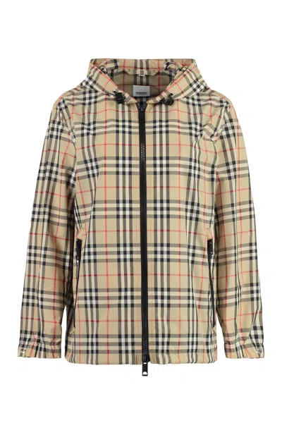 Burberry Hooded Windbreaker In Tan