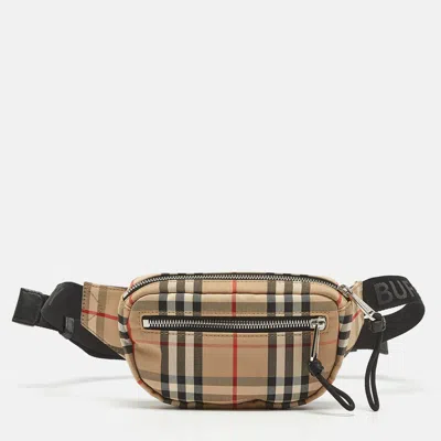 Pre-owned Burberry Beige House Check Canvas Belt Bag
