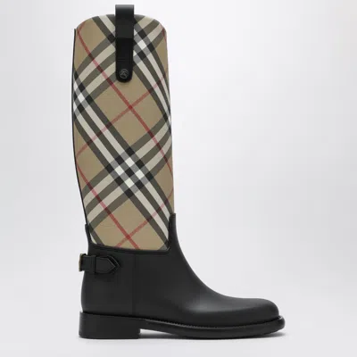 Burberry Beige House Check Cavalier Boots With Buckled Ankle Straps In Multi
